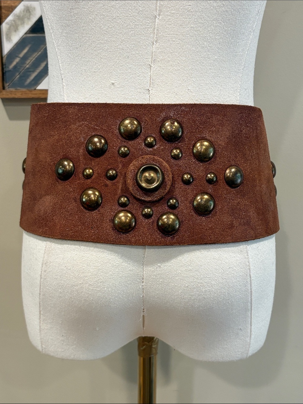 Vintage Ralph Lauren Suede Leather Wide Studded Corset Belt Distressed Brown M - Picture 4 of 15